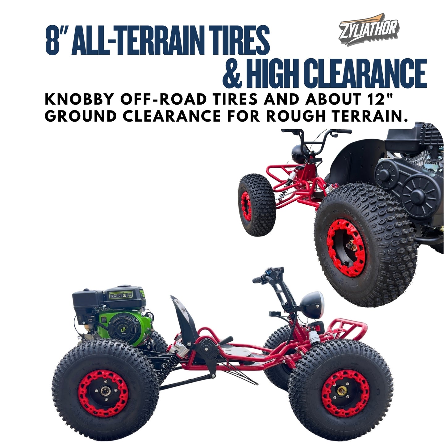 Zyliathor 212cc Upgrade Off-Road Go Kart with CVT, Electric & Pull Start, Forward/Reverse, 8" All-Terrain Tires