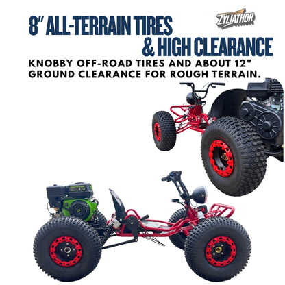 Zyliathor 212cc Upgrade Off-Road Go Kart with CVT, Electric & Pull Start, Forward/Reverse, 8" All-Terrain Tires