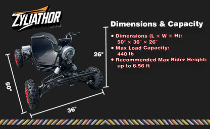 Adult & Kids Electric Go Kart,2000W Brushless,31MPH,Up to 12 miles, 3 Speed + Reverse, Hydraulic Disc Brake, 6" All-Terrain Tires, 440 lb, Off-Road Kart for Backyard & Private Property Trails (Black)