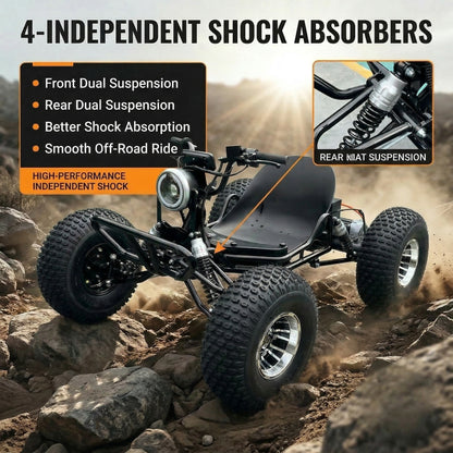 Adults & Kids Electric Off-Road Go Kart, 12-Mile Range, Brushless Peak 4000W, 31MPH, 3 Speed + Reverse, Shaft Drive Diff, AT19x7-8 Tires, Backyard/Private Trails, Beach/Sand