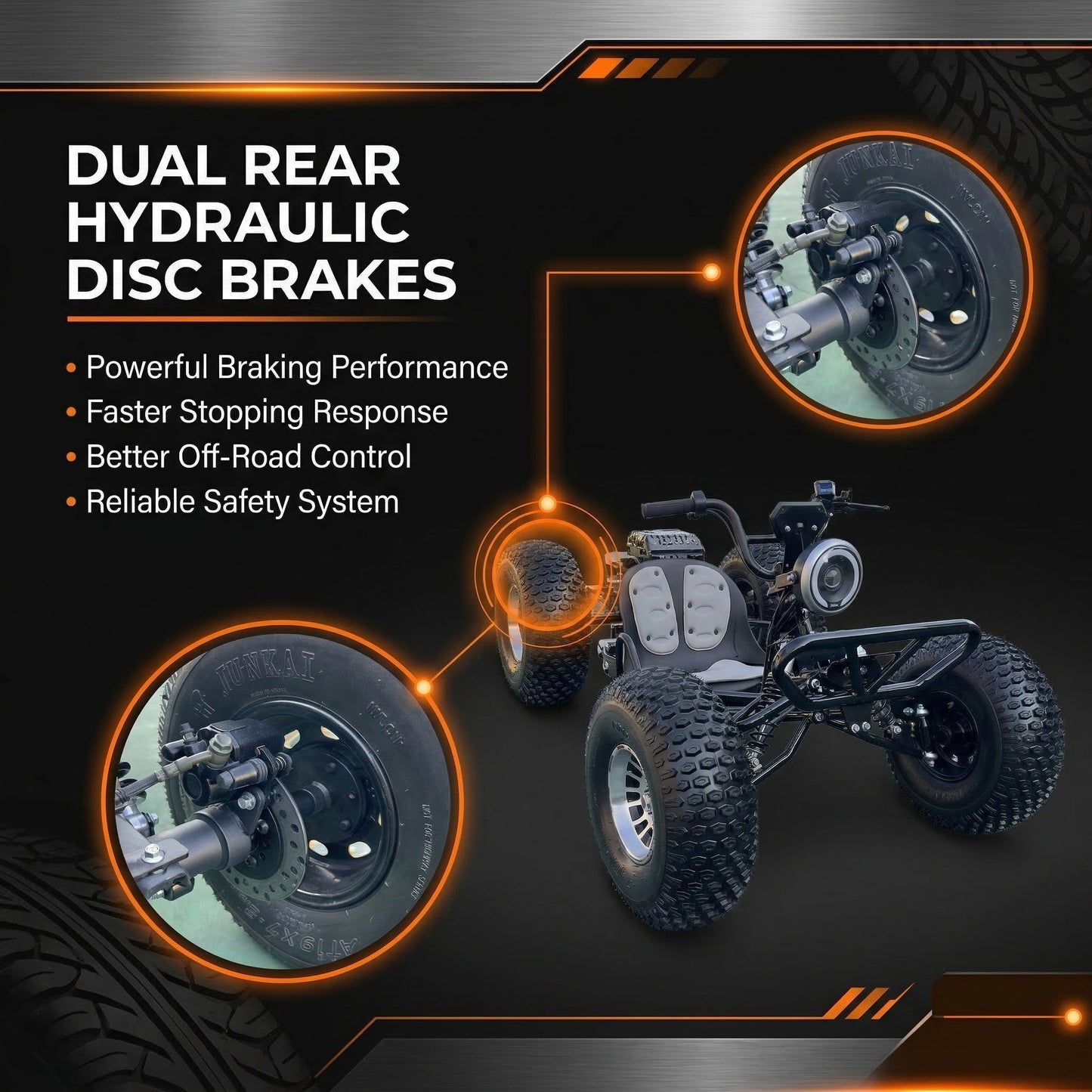 72V 3000W "Mountain Tiger"（Peak 10.8kW)Electric Off-Road Go Kart, 26Ah (37mi), 62mph, 6″/8″ AT Tires, Shaft Drive, 3-Speed+Reverse