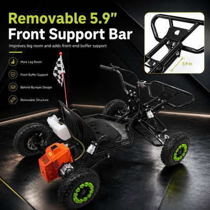 Gas Go Kart, 63.3cc Up to 28MPH, Pull Start，6" All-Terrain Tires