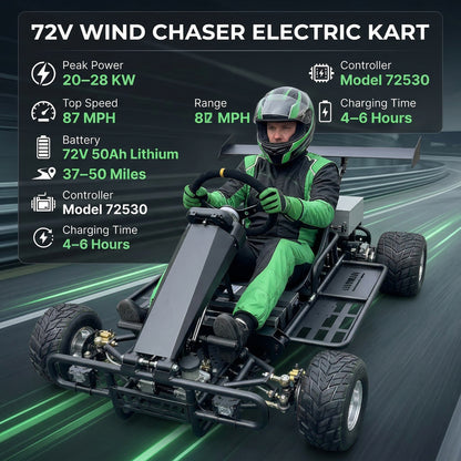 72V "Wind Chaser" Electric go Kart,Peak 20kw-28kw,max Speed 87mph