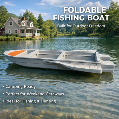 12.7 FT Modular Fishing Boat, PE Hard Hull Pontoon, 1200 lb Capacity, Up to 25HP Motor Ready, Portable Fishing Boat with Fish Box and Storage, Gray