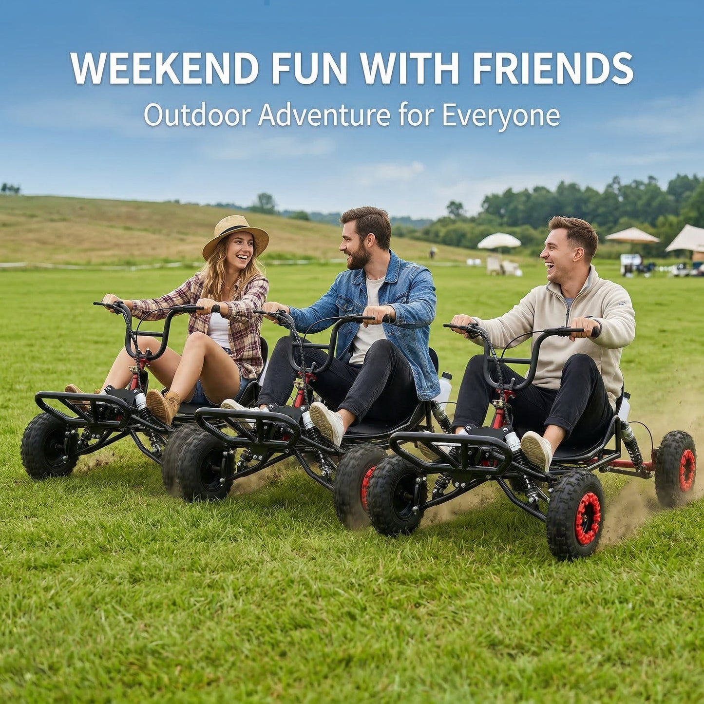 Adult & Kids Gas Go Kart, Up to 28MPH, Pull Start + Kill Switch, Hydraulic Disc Brake, 4-Wheel Independent Suspension, 6" All-Terrain Tires, Off-Road Kart for Backyard & Private Property Trails