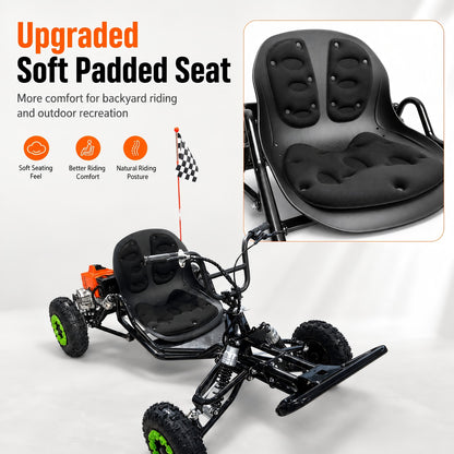 Gas Go Kart, 63.3cc Up to 28MPH, Pull Start，6" All-Terrain Tires