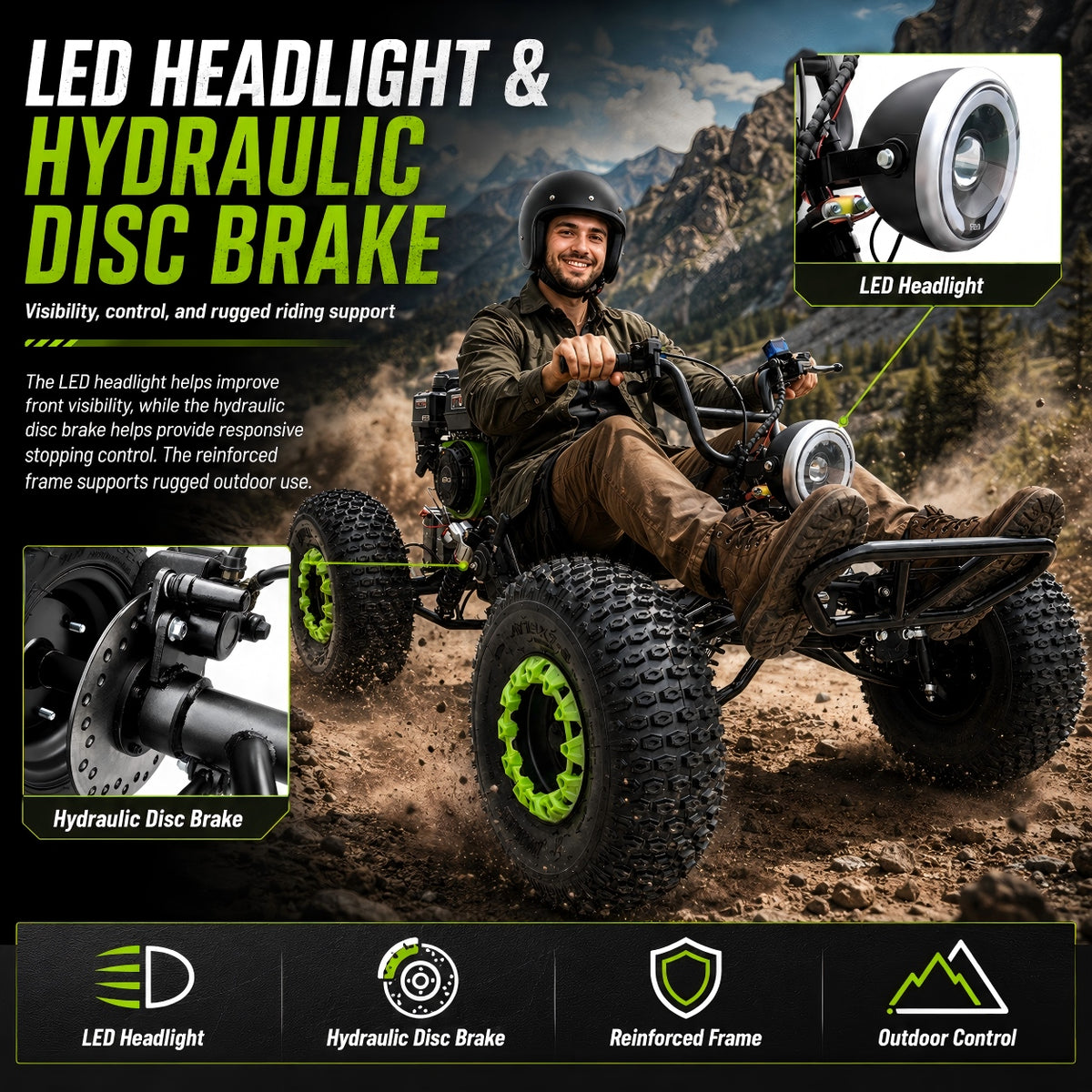 ZYLIATHOR 212cc 4-Stroke Gas Off-Road Go Kart Pro, CVT & Reverse