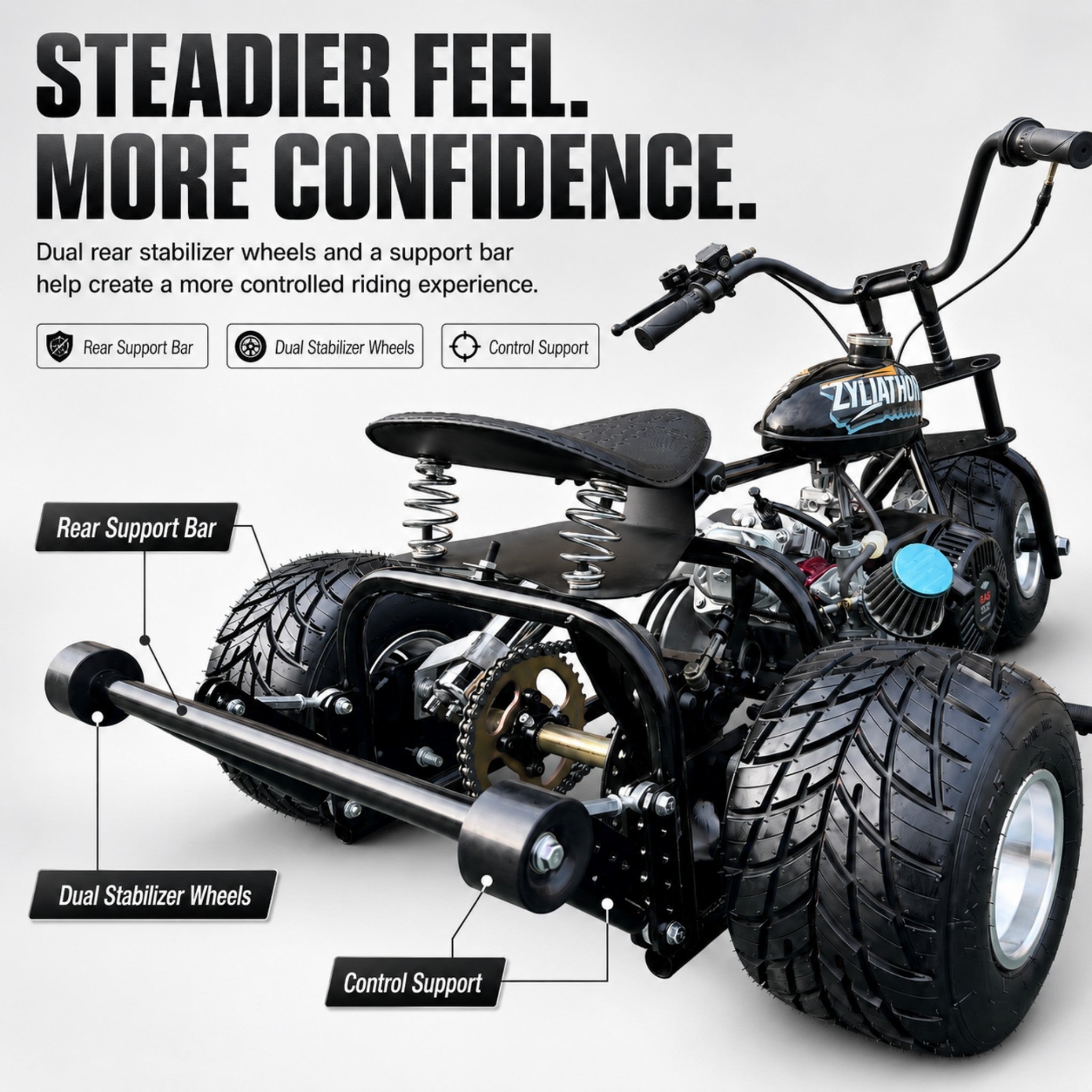 208cc Gas Mini Off-Road Trike Motorcycle CVT, 31MPH Drift Trike
