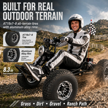 48V 20Ah Electric Off-Road Go Kart for Adults & Teens, Peak 4000W, Up to 31 MPH, 30-Mile Range