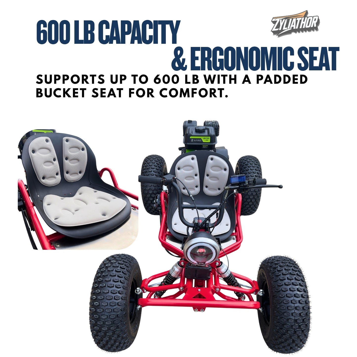 Zyliathor 212cc Upgrade Off-Road Go Kart with CVT, Electric & Pull Start, Forward/Reverse, 8" All-Terrain Tires