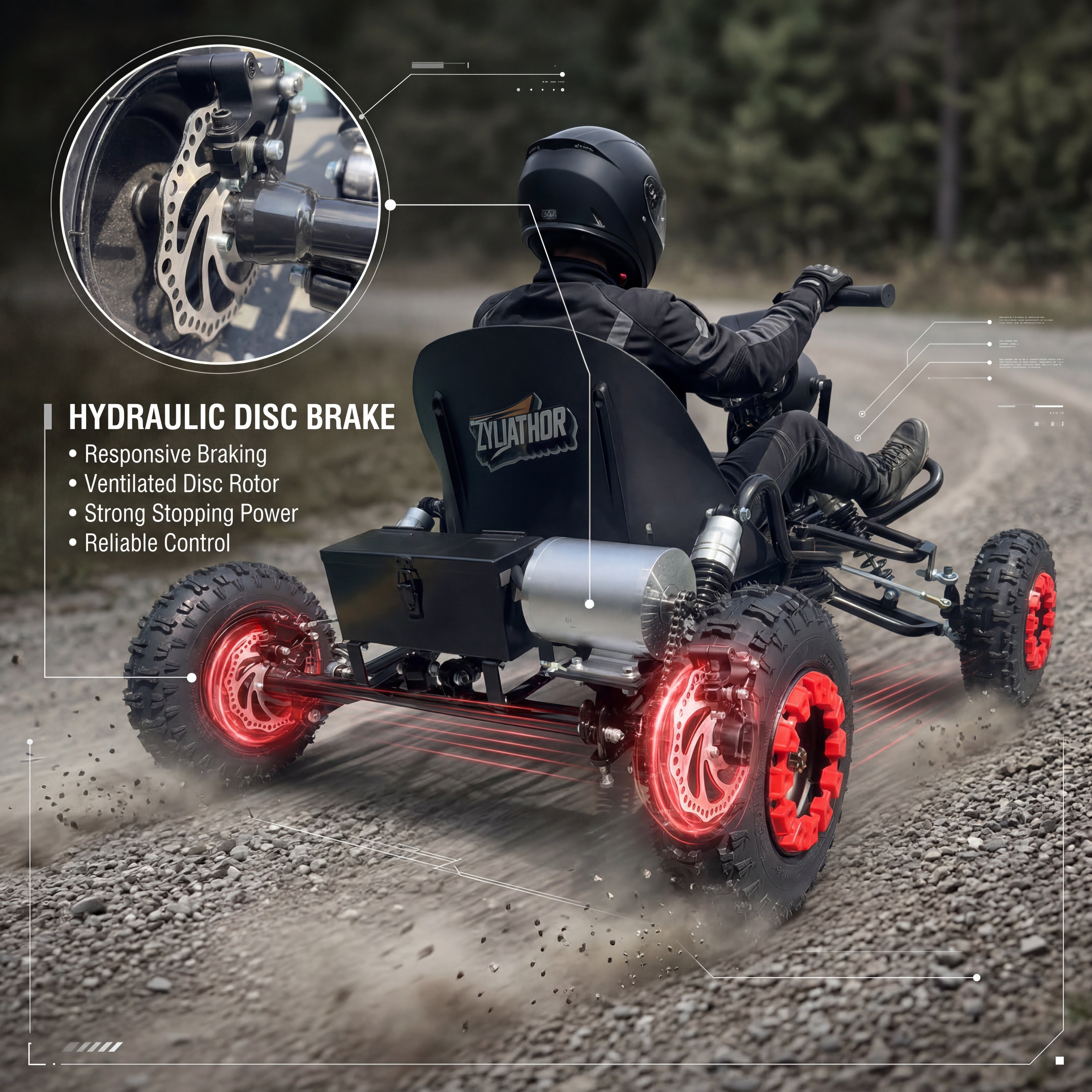 48V10.4Ah Electric Go Kart,2000W Brushless,31MPH, 6