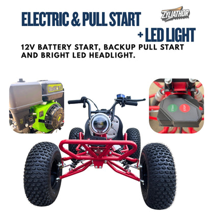 Zyliathor 212cc Upgrade Off-Road Go Kart with CVT, Electric & Pull Start, Forward/Reverse, 8" All-Terrain Tires