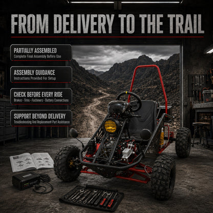 72V 3000W Off-Road Go Kart, 52Ah Shaft Drive Diff, 8 Shocks, 50 MPH, 40-Mile Range
