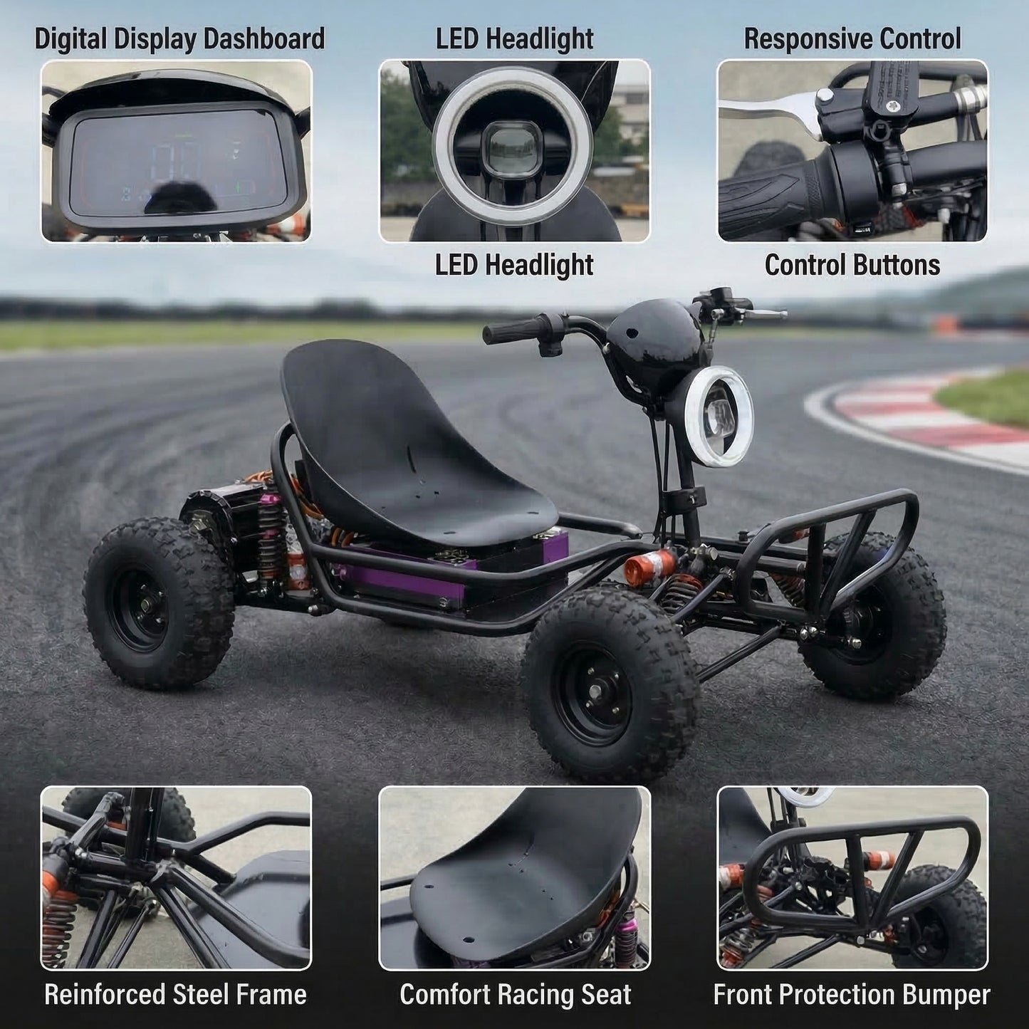 72V 3000W “Little Mountain Leopard” (Peak 25kW), 18S 52Ah, 75 mph,13x5.00-6 Tires,428 Chain