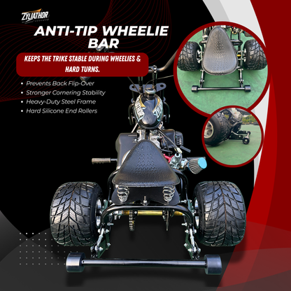 208cc Gas Mini Off-Road Trike Motorcycle CVT, 31MPH Drift Trike Bike, Rear Hydraulic Disc Brake, High-Carbon Steel Frame, Stabilizer Wheels, Muffler, Private Property Only