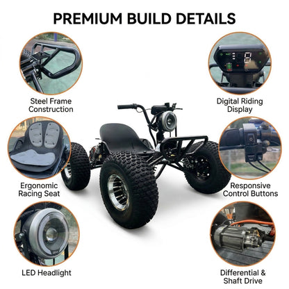 Adults & Kids Electric Off-Road Go Kart, 12-Mile Range, Brushless Peak 4000W, 31MPH, 3 Speed + Reverse, Shaft Drive Diff, AT19x7-8 Tires, Backyard/Private Trails, Beach/Sand