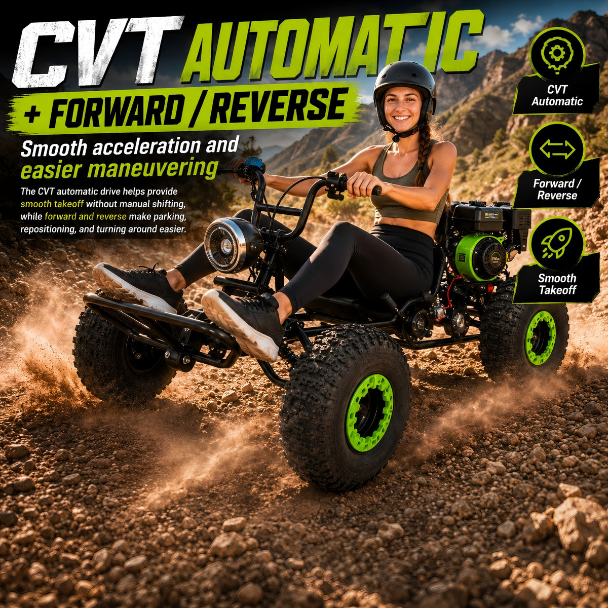 ZYLIATHOR 212cc 4-Stroke Gas Off-Road Go Kart Pro, CVT & Reverse