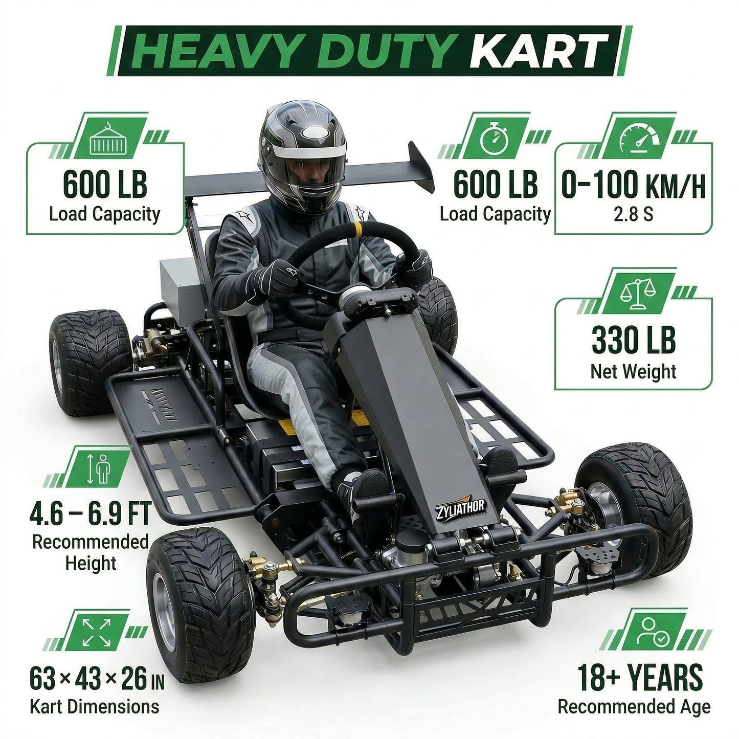 72V "Wind Chaser" Electric go Kart,Peak 20kw-28kw,max Speed 87mph