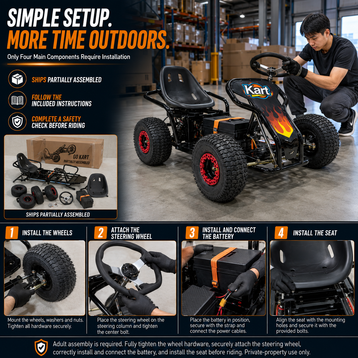 Zyliathor 48V 650W Electric Go Kart 35 miles