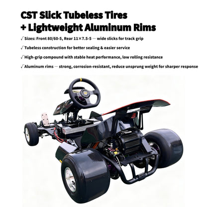 Zyliathor 3000W Mid-Mount Electric Racing Go-Kart, Peak 28kW, 18S 52Ah Battery, 72530 Controller,74.6 mph, Adjustable Chassis, 12" Quick-Release Wheel, Hydraulic Brakes, LED Display & Lights