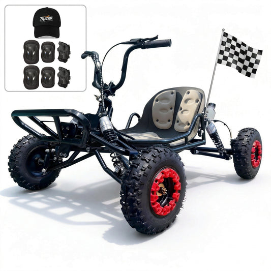 Adult & Kids Gas Go Kart, Up to 28MPH, Pull Start + Kill Switch, Hydraulic Disc Brake, 4-Wheel Independent Suspension, 6" All-Terrain Tires, Off-Road Kart for Backyard & Private Property Trails