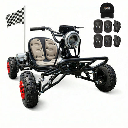 Adult & Kids Electric Go Kart,2000W Brushless,31MPH,Up to 12 miles, 3 Speed + Reverse, Hydraulic Disc Brake, 6" All-Terrain Tires, 440 lb, Off-Road Kart for Backyard & Private Property Trails