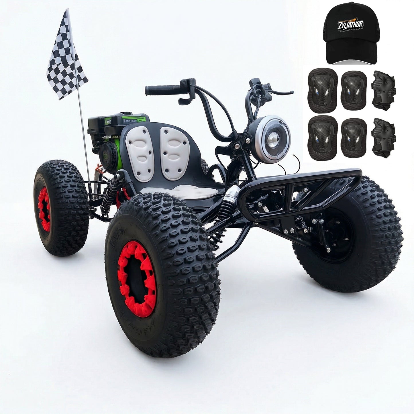 4-stroke 212cc Upgrade Off-Road Go Kart,8" All-Terrain Tires,Electric start, forward + reverse gears