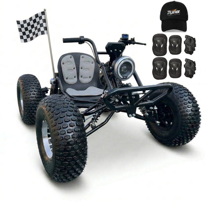 72V 3000W "Mountain Tiger"（Peak 10.8kW)Electric Off-Road Go Kart, 26Ah (37mi), 62mph, 6″/8″ AT Tires, Shaft Drive, 3-Speed+Reverse