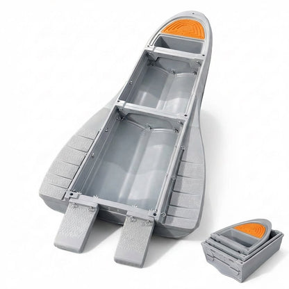 12.7 FT Modular Fishing Boat, PE Hard Hull Pontoon, 1200 lb Capacity, Up to 25HP Motor Ready, Portable Fishing Boat with Fish Box and Storage, Gray