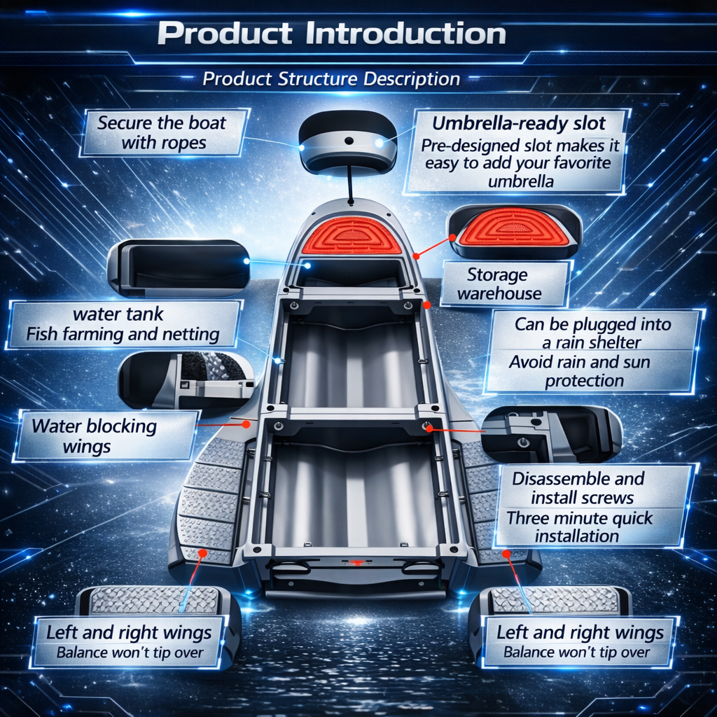 12.7 FT Modular Fishing Boat, PE Hard Hull Pontoon, 1200 lb Capacity, Up to 25HP Motor Ready, Portable Fishing Boat with Fish Box and Storage, Gray