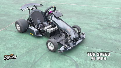 Zyliathor 3000W Mid-Mount Electric Racing Go-Kart, Peak 28kW, 18S 52Ah Battery, 72530 Controller,74.6 mph, Adjustable Chassis, 12" Quick-Release Wheel, Hydraulic Brakes, LED Display & Lights